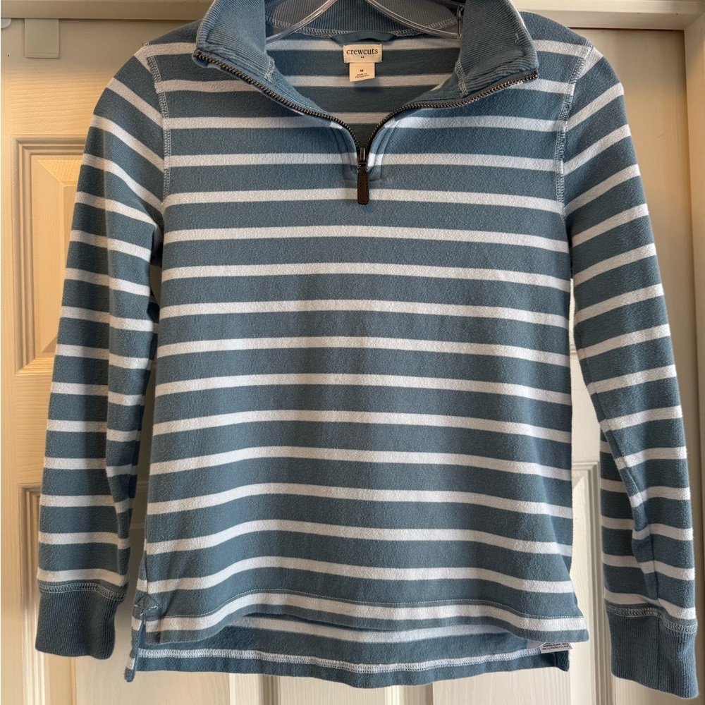Crewcuts Blue and White Striped Half-Zip Pullover